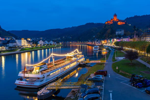 Cochem, Germany, 16.11.2024, Imperial Castle of Cochem and Moselle River at Twilight