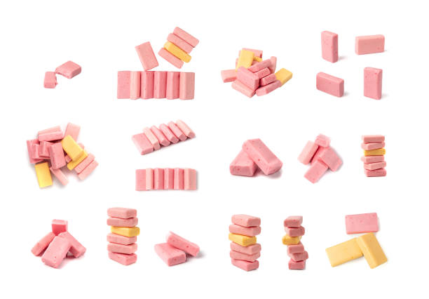 1 pale pink rectangular piece of chewing gum from above