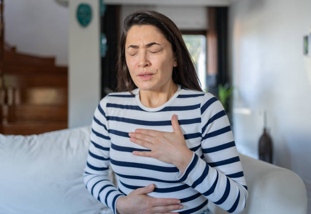 Woman In Heavy Breathing With Panic Attack