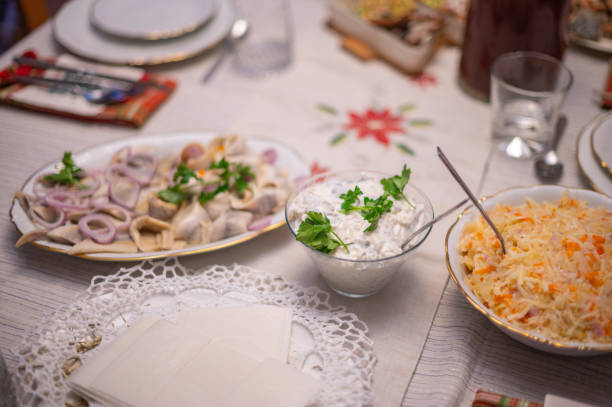 traditional christmass dinner set table and dishes, food backgrounds