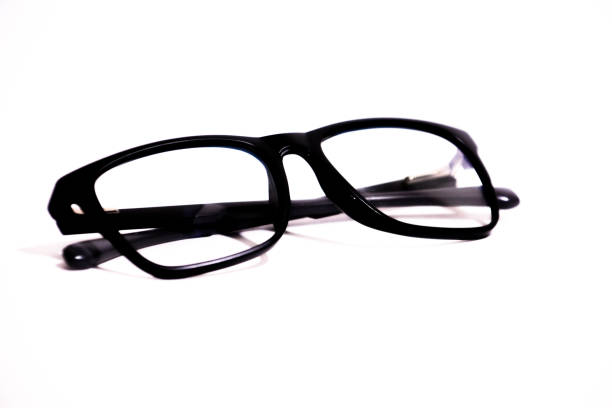 Black eye glasses Isolated on a white background. Frame, myopia glasses, optical glasses. Glasses with transparent lenses. Beautiful glasses