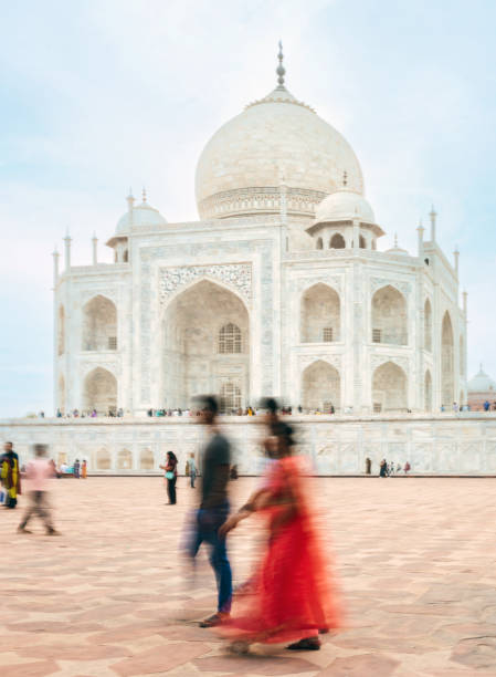 motion blurred people in front of Taj Mahal in Agra
