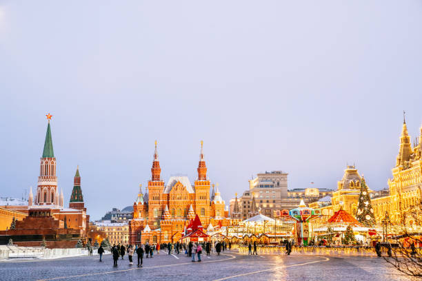 istock Vibrant Evening Scene at Red Square Featuring Christmas Decorations and the State Historical Museum. 2193695468