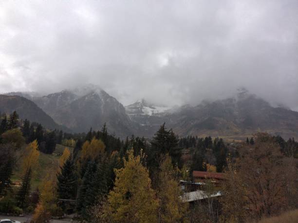 istock The mountains are covered in snow and the sky is cloudy 2193699202
