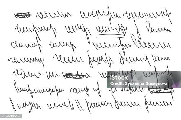 Fake Handwritten Notes Illegible Strike Fake Decorative Cursive Script Message Handwritten Ink ...