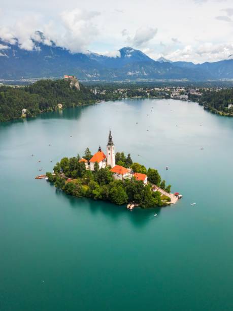 istock Panoramic aerial view of famous Bled Island 2193700501