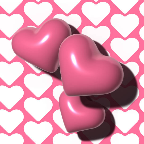 istock Volumetric pink hearts with shadow on the background of a pattern with white hearts, 3D rendering illustration 2193705145