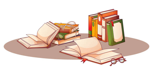 istock Composition with vector illustration of standing books, stack of books, open book isolated on white background. 2193706938