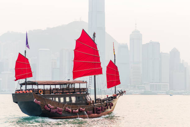 Hong Kong, China with a Traditional Junk Boat