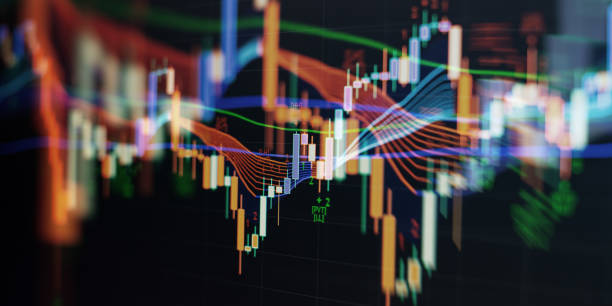 istock Dynamic financial stock market chart with color indicators, moving averages and technical analysis visualization 2193713564