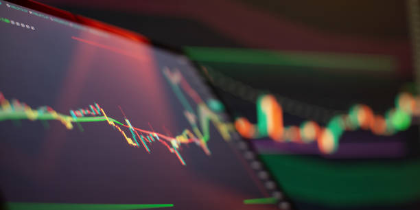 Dynamic visualization of financial data with a candlestick chart of the stock market and bright graphic elements