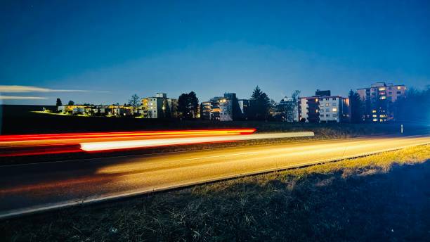Rural road night blurred car motion