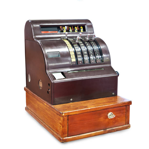istock Retro cash register isolated white 2193719664