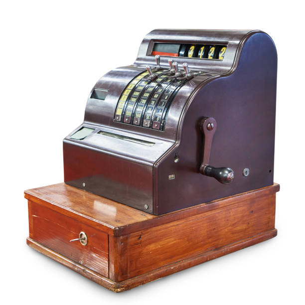 istock Retro cash register isolated white 2193719739