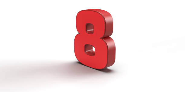 istock 3d red number 8. 3d illustration eight number. 3d number 8 on white background 2193725000