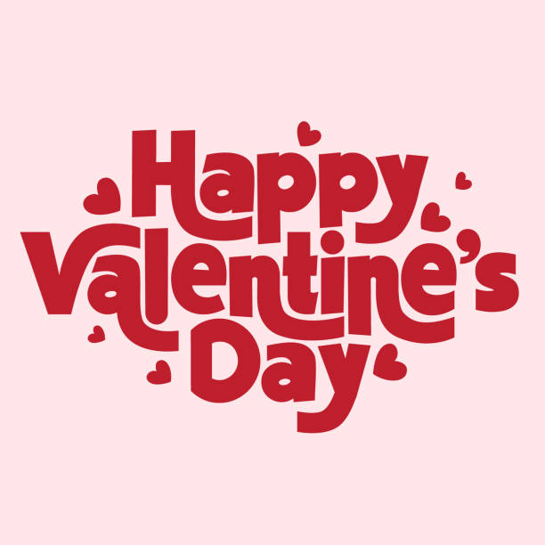 Happy Valentine's Day banner design with modern red color typography vector illustration. Romantic wallpaper with decorative hearts elements to celebrate Valentine Day on 14 February.