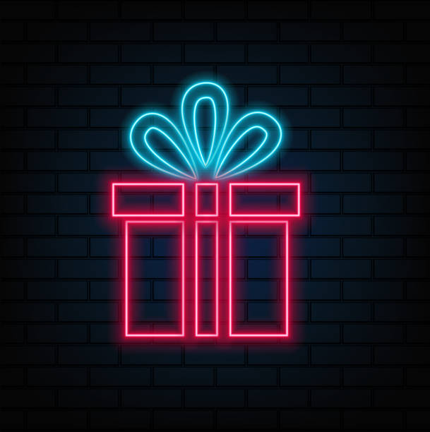 istock Gift box neon icon. Birthday party. Happy Valentine's Day. Christmas gift. External shiny effect. 2193735222