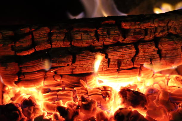 Close up of flames on logs in a fireplace