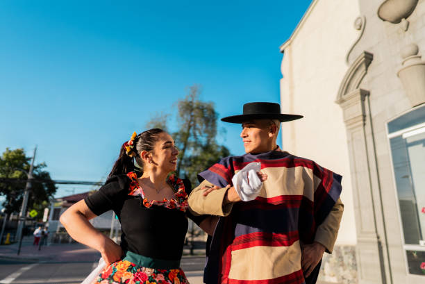 istock Couple dancing at a folkloric cueca event in Santiago, Chile 2193743426