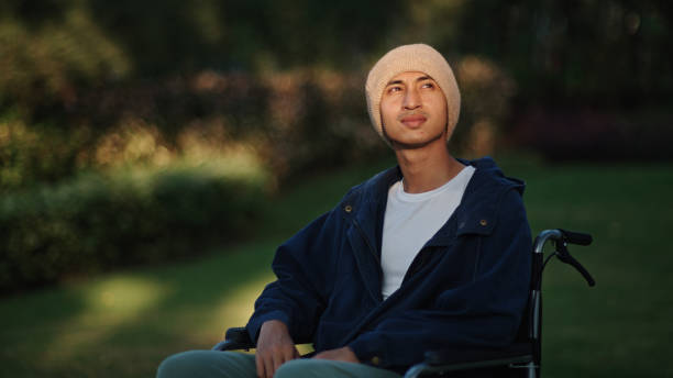 istock Man patient relaxing on wheelchair. 2193744957