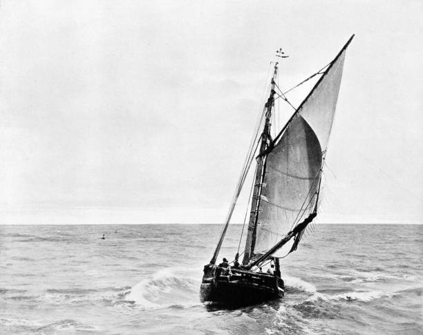 Antique photograph from 19th century French magazine: Trouville Sur Mer, Fishing boat