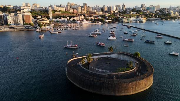 salvador, bahia, brazil - december 18, 2024: View of the Sao Marcelo Fort in the Bay of All Saints in the city of Salvador.