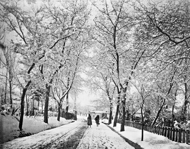 Antique photograph from 19th century French magazine: Tlemcen, Algeria, Marabout de Sidi-Bou-Djema, Snow in winter