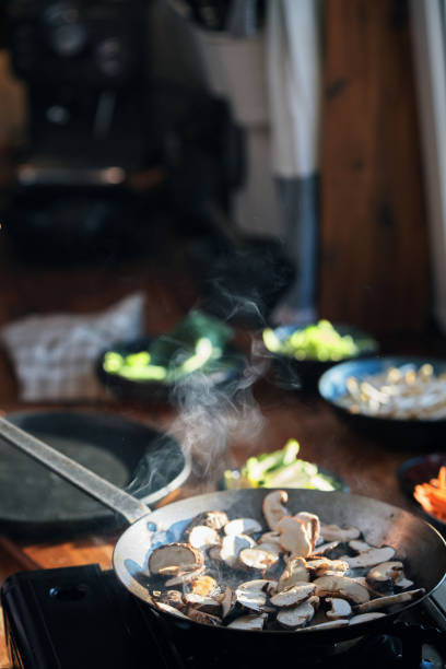 Preparing Bibimbap Korean Mixed Rice with Meat and Assorted Vegetables