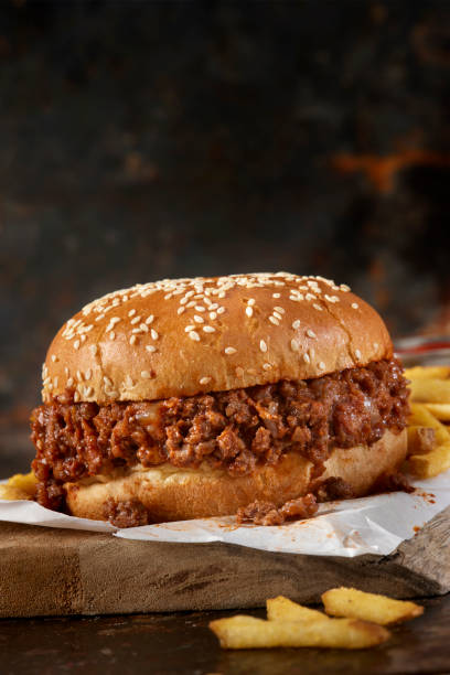 istock Bison Sloppy Joe Sandwich on a Sesame Seed Bun with Fries 2193748974