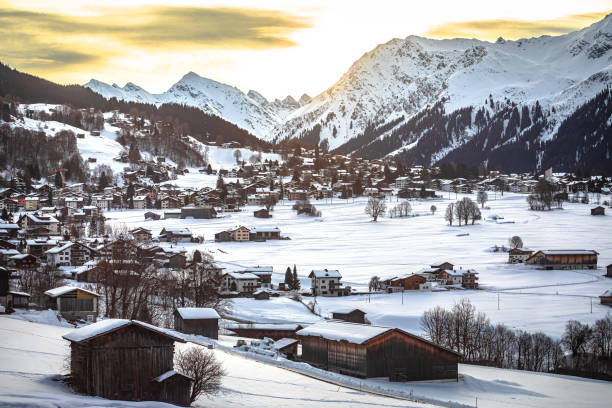 istock Idyllic winter valley near Sankt Moritz dawn view 2193759042