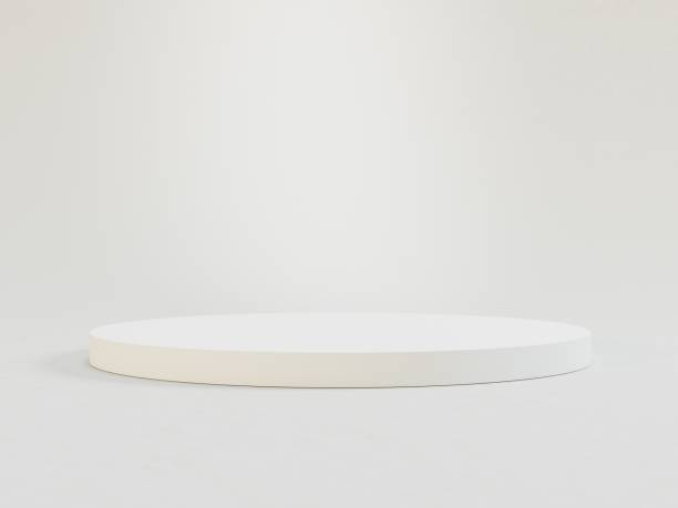 Minimalist, modern circular ottomanstool with tapering legs and clean, light finish Solitary presence on a neutral background 3D empty podium