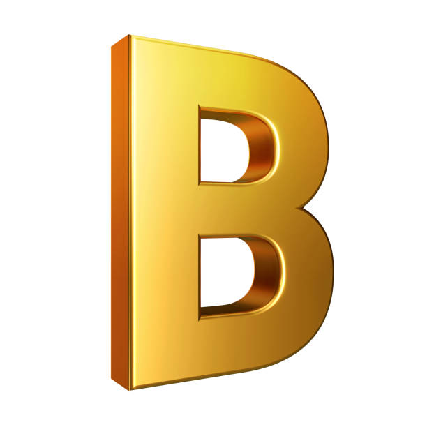 Golden font. Alphabet letter B isolated on a white background with clipping path. 3d illustration.