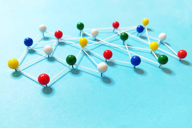 istock Business network made by strings and pins. Connection concept on blue background. 2193763290