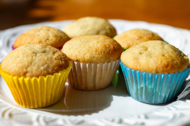 istock Mini banana muffins sit on a white plate. 2193764429