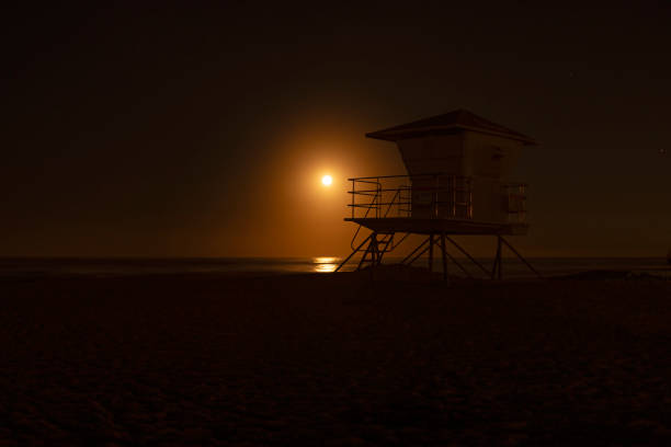 Moon setting over the ocean in Encinitas during LA fires