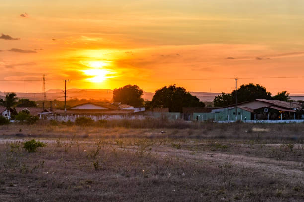Sunset in the backlands of Northeast Brazil. sunset in the backlands of Northeast Brazil, in Piranhas, Alagoas. orange piranha stock pictures, royalty-free photos & images
