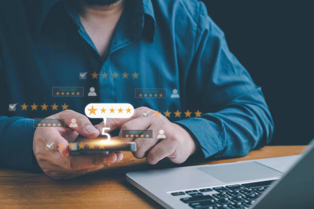istock Customer Satisfaction Survey concept, 5-star satisfaction, service experience rating online application, customer evaluation product service quality, satisfaction feedback review, good quality most. 2193775332