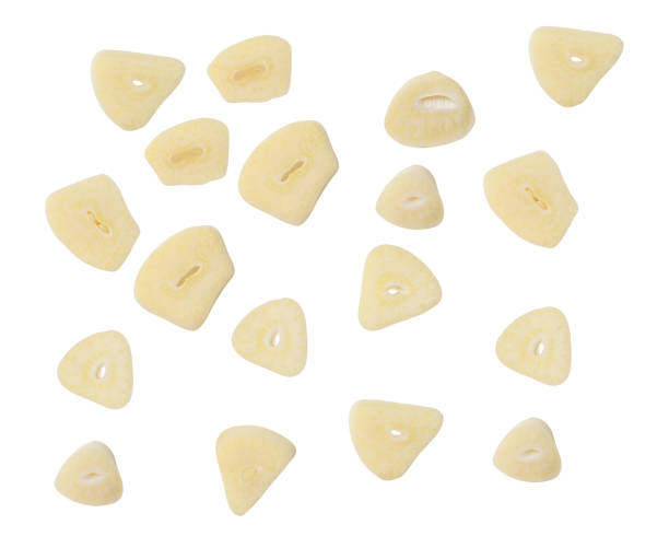 istock Top view set of white garlic slices isolated on white background with clipping path 2193775509