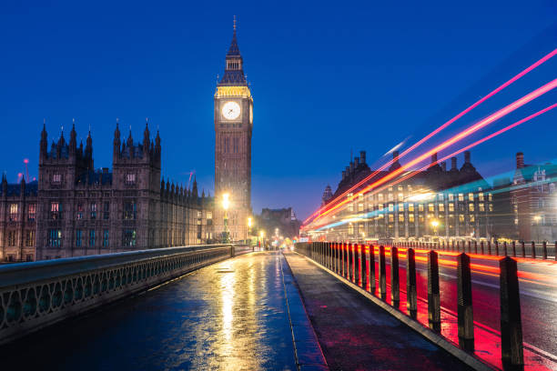 istock Westminster bridge at twilight with light trails leading to elizabeth tower 2193777247