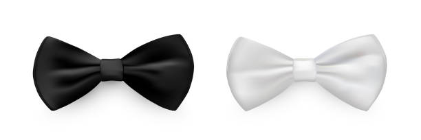 istock Black and white bow tie set. Bowtie for business suit. Classic silk or satin neckties vector illustration. Realistic gentleman luxury fashion element of costume for ceremony, wedding, party. 2193779196