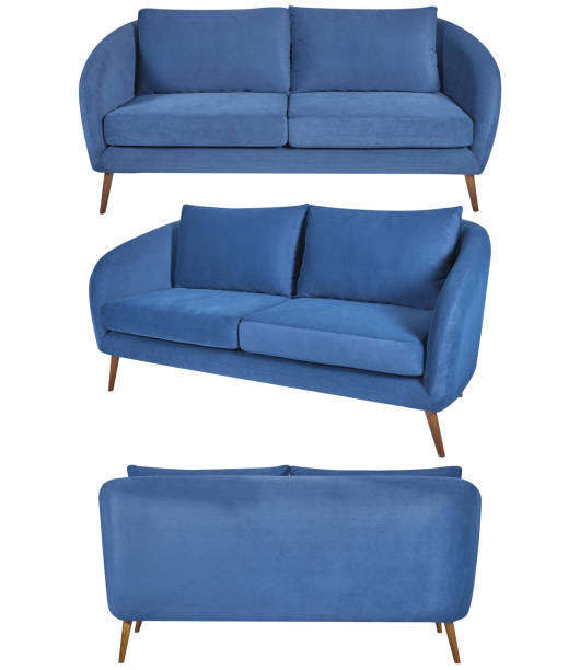 istock Blue upholstered sofa and armchair set, isolated on white 2193780262