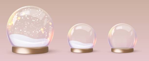 istock Set glass globe with snow and golden podium, base. Vector illustration isolated on light beige background. Happy New Year greeting card. For party, flyer, banner, web, advertising. Christmas sale 2193788085