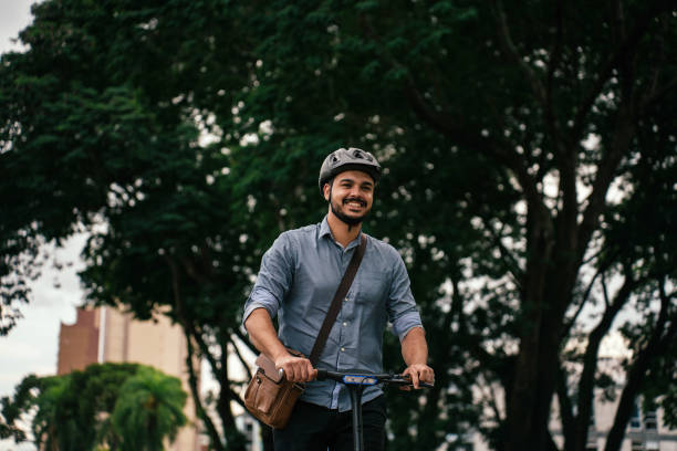 istock Worker using electric scooter in the city 2193790297