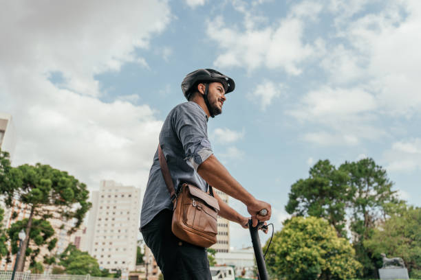 istock Worker using electric scooter in the city 2193790304