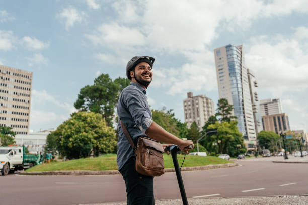 istock Worker using electric scooter in the city 2193790312