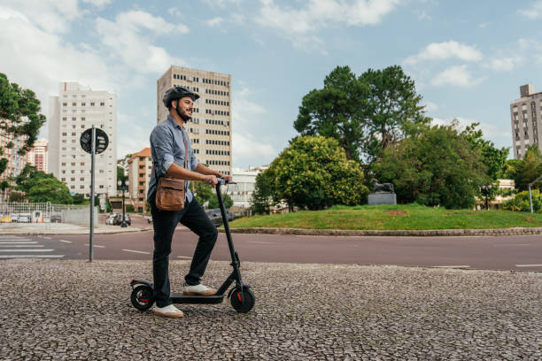 istock Worker using electric scooter in the city 2193790323