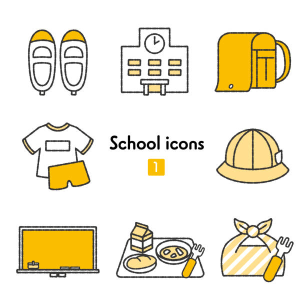 kolekcja ikon dla przedmiotów związanych ze szkołą - uczeń szkoły podstawowej stock illustrations