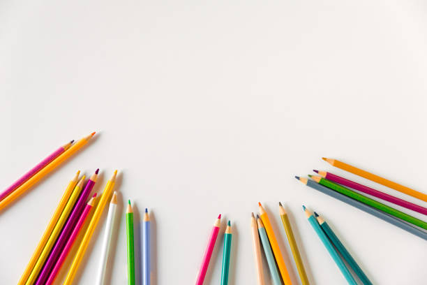 istock olored pencils on a white background. Copy space, mockup, flat lay. Art, creativity, education concept 2193791058