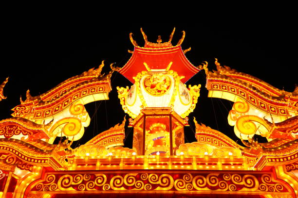 istock Chinese dragon-shaped lanterns at night 2193792798