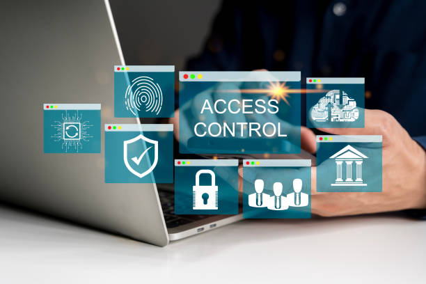 biometric cyber security system and access control concept. businessman access security personal financial data. - toegankelijkheid stockfoto's en -beelden